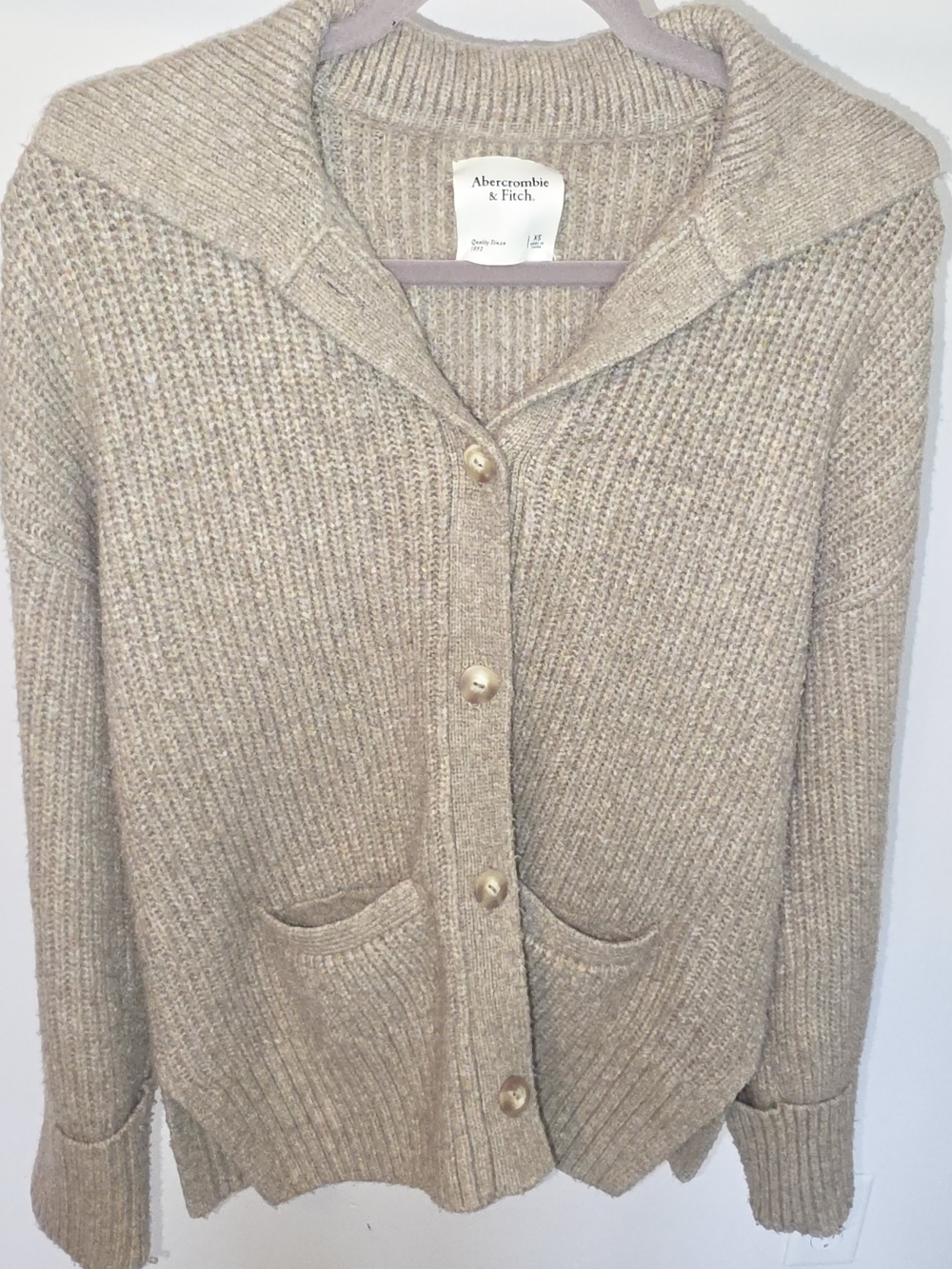 Abercrombie & Fitch Beige Ribbed Button-Up Cardigan